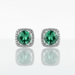BHU-LAXMI Emerald Halo Cushion Silver Ear Ring