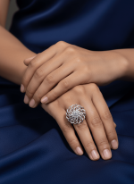 BHU-LAXMI Aurora Bloom Spiral Silver Ring - Image 2